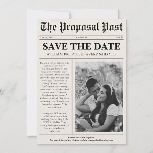 Einzigartige Fun Foto-Zeitung Save The Date (Vorderseite)