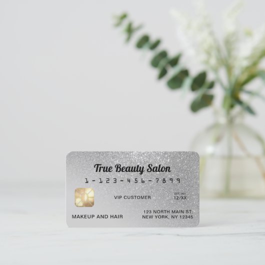 Einzigartige Funkelnd-Grau-Silber-Glitzer-Kreditka Visitenkarte (Stehend Vorderseite)