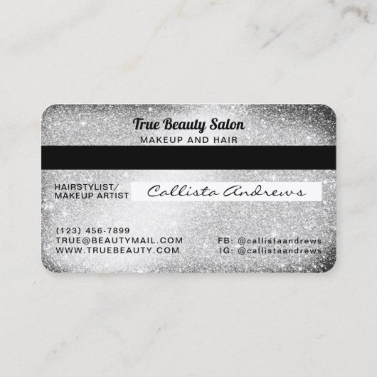 Einzigartige Funkelnd Silver Glitzer Kreditkarte Visitenkarte (Rückseite)