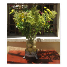 Einzigartige Gelbe Blume und Zitronen, Blumengeste