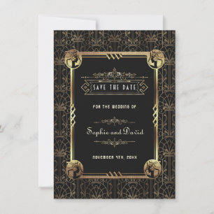 Einzigartige Gold-Schwarz-Great-Gatsby-Art-Deco-Ho Save The Date