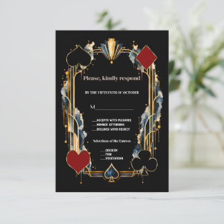 Einzigartige goldene schwarze Art Deco-Casino-Nigh RSVP Karte