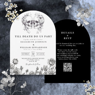 Einzigartige Gothic-Totenkopf-Hochzeit mit QR-Code Einladung