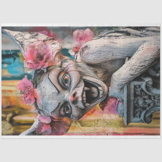 Einzigartige gotische Gargoyle Pink-Blume Decoupag Seidenpapier (Vorderseite)