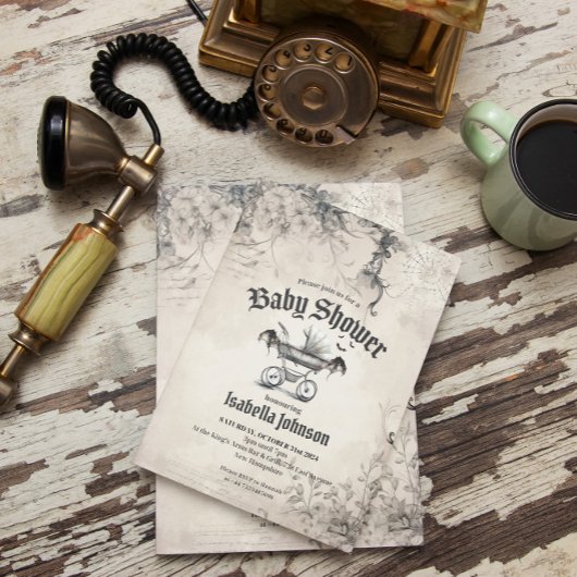 Einzigartige gotische und Vintage Kinderdusche Ein Einladung