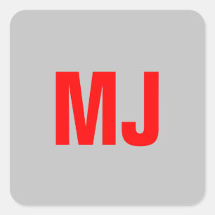Einzigartige, grau-rote, fette Monogramm-Initialen Quadratischer Aufkleber