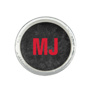 Einzigartige, grau-rote Monogramm-Initialen Ring