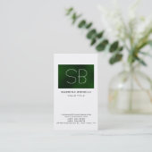 Einzigartige Green Modern Monogram White Business  Visitenkarte (Stehend Vorderseite)