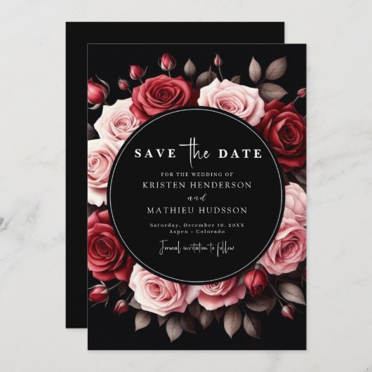Einzigartige Grimson Red Wedding Save The Date (Vorne/Hinten)