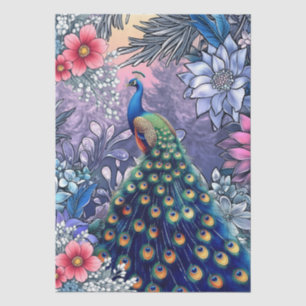 Einzigartige große Winter-Blumen-Pfau-Decoupage Seidenpapier