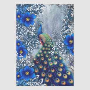 Einzigartige große Winter-Blumen-Pfau-Decoupage Seidenpapier