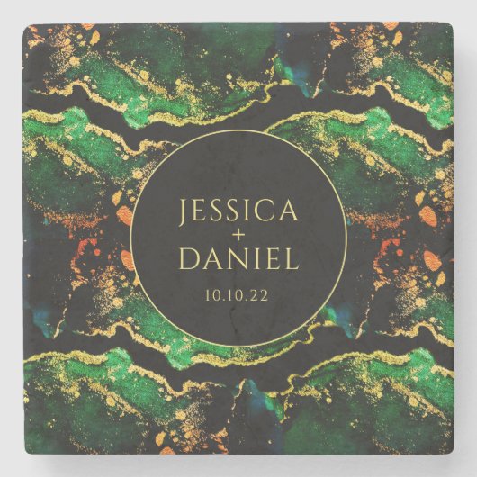 Einzigartige grüne Black Bronze Gold Hochzeit Steinuntersetzer (Vorderseite)