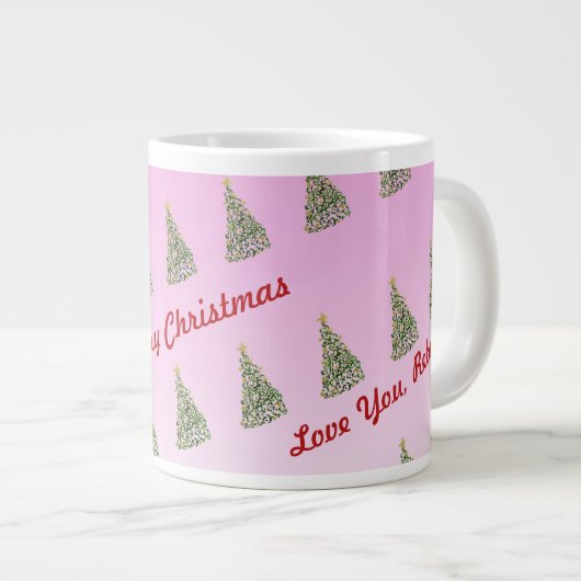 Einzigartige handbemalte Weihnachtsbaumspezialität Jumbo-Tasse (Vorderseite Rechts)