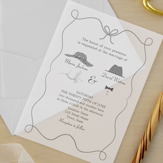 Einzigartige handgezeichnete Hochzeit Acryleinladungen