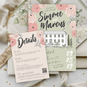 Einzigartige handgezeichnete Rosa Blumenzwiebeldet Begleitkarte