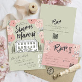 Einzigartige handgezeichnete Villa Sage Grüne Blum Einladung