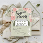 Einzigartige handgezeichnete Villa Sage Grüne Blum Einladung