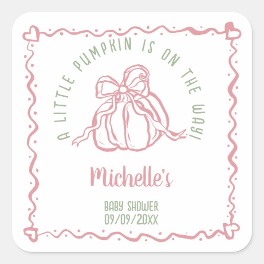 Einzigartige handgezogene Kürbisfallsdusche Quadratischer Aufkleber (Vorderseite)