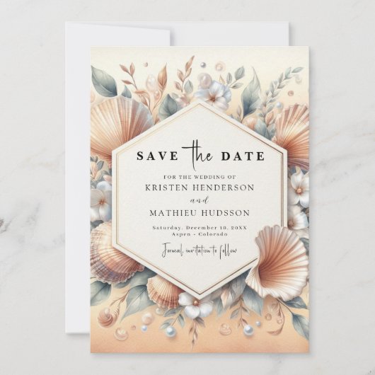 Einzigartige Hochzeit am Strand Save The Date (Vorderseite)