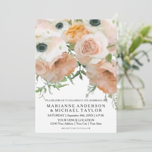 Einzigartige Hübsche Pastel Petals Englische Blume Einladung (Stehend Vorderseite)