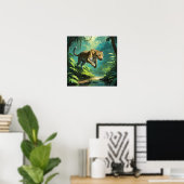 Einzigartige Jumping Leopard Wildlife Art Poster (Heimbüro)