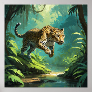 Einzigartige Jumping Leopard Wildlife Art Poster