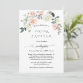 Einzigartige Kalligrafie Pink-Blume Virtuelle Tauf Einladung (Stehend Vorderseite)