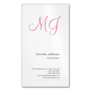Einzigartige Kalligraphie Monogram White Pink Init Magnetische Visitenkarte
