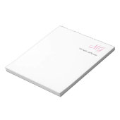 Einzigartige Kalligraphie Monogram White Pink Init Notizblock (Rotiert)