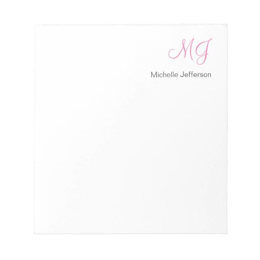 Einzigartige Kalligraphie Monogram White Pink Init Notizblock (Vorderseite)