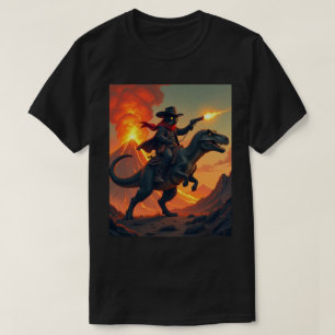 Einzigartige Katze Cowboy Reitet Dinosaurier Kat T-Shirt