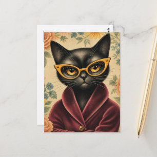Einzigartige Katze im Bademantel und mit Brille Postkarte
