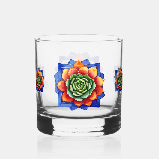 Einzigartige Kunst Lebhaft farbenfrohe Sukkulenten Whiskyglas (Rückseite)