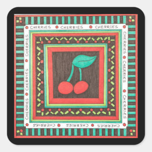 Einzigartige Kunstkleber - Kirschen - Kunst von Er Quadratischer Aufkleber