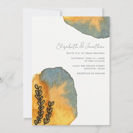 Einzigartige künstlerische Hochzeit in Orange Blue Einladung (Vorderseite)