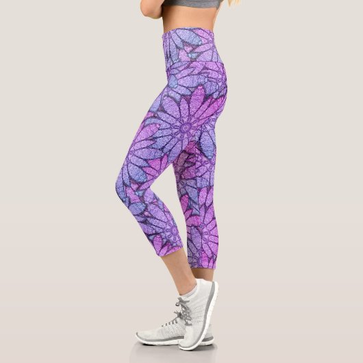 Einzigartige Lila Blume Capri Leggings (Links)