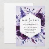 Einzigartige Lila Blumenhochzeit Save The Date (Vorne/Hinten)