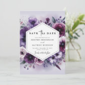 Einzigartige Lila Blumenhochzeit Save The Date (Stehend Vorderseite)