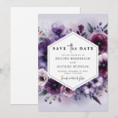 Einzigartige Lila Blumenhochzeit Save The Date (Vorne/Hinten)