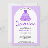 Einzigartige Lila Gown Quinseanera Feier Einladung (Vorderseite)