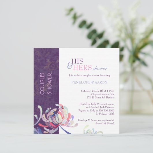Einzigartige Lila Hochzeitsdusche Einladung (Stehend Vorderseite)