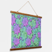 Einzigartige Lila und grüne Blume Wandteppich Mit Holzrahmen (Gewinkelt)