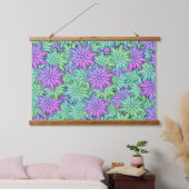 Einzigartige Lila und grüne Blume Wandteppich Mit Holzrahmen (Schlafzimmer)