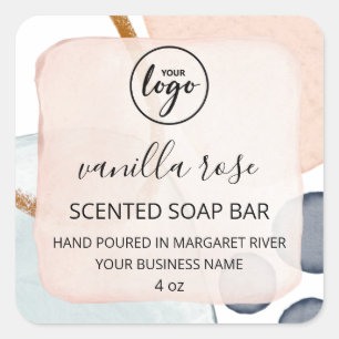 Einzigartige Logo-Labels für "Arty Pastel Pink Blu Quadratischer Aufkleber