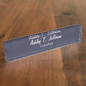 Einzigartige Midnight Blue Script Klassische Hands Namensplakette (Seite)