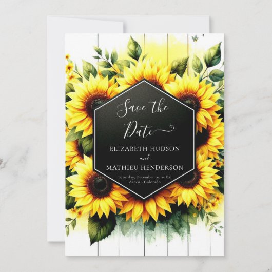 Einzigartige Minimal Sonnenblumenhochzeit Save The Date (Vorderseite)