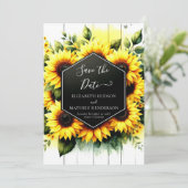 Einzigartige Minimal Sonnenblumenhochzeit Save The Date (Stehend Vorderseite)