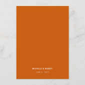 Einzigartige Minimal Typografie Burnt Orange Weddi Menükarte (Rückseite)