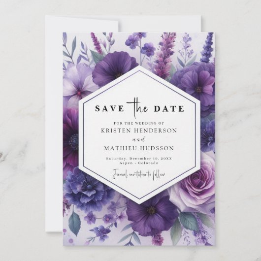 Einzigartige Minimalistische Lila Blumenhochzeit Save The Date