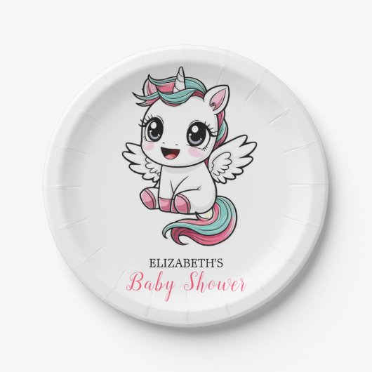 Einzigartige Minimalistische Unicorn Kinderdusche Pappteller (Vorderseite)